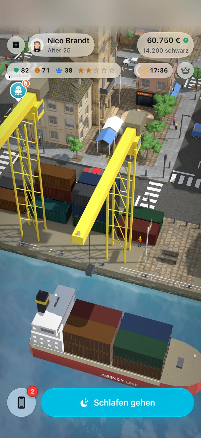Der Hafen mit dem Containerschiff